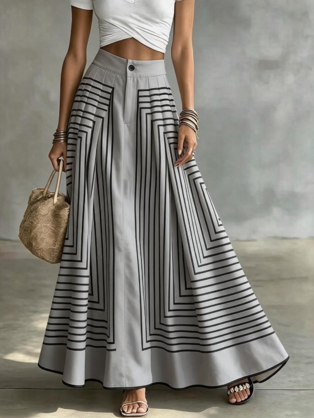 Grey Casual Women's Geometric Print maxiSkirt